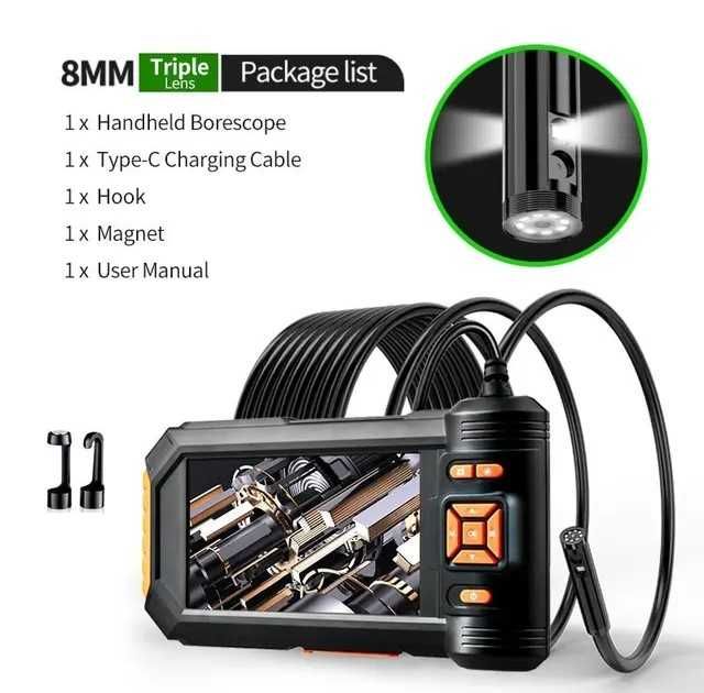 Endoskop z 3 kamerami 8mm kamera inspekcyjna 10 metrów