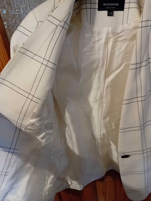 żakiet marynarka biała w kratkę reserved 36 nowa bez metki + gratis