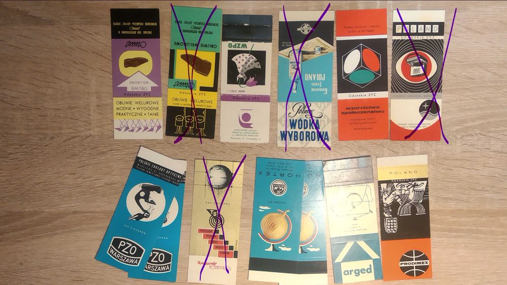 Etykiety zapałki książeczkowe - PRL - 9 sztuk