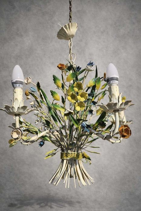 Żyrandol włoski Tole kwiatowy bukiet 5-ramienny #32 Stylowy Węgrów