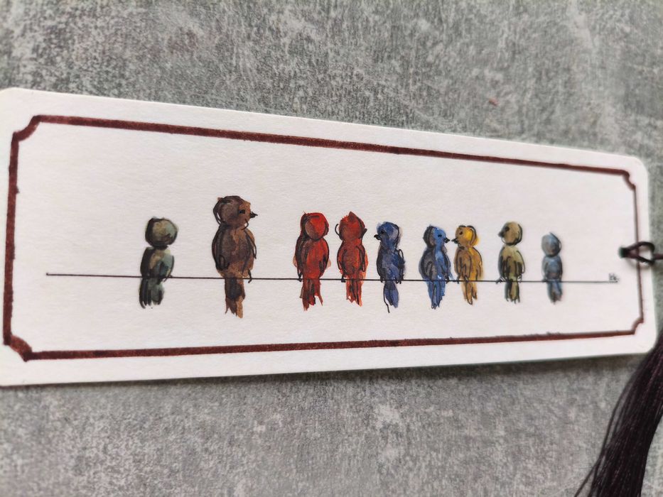 Akwarela Zakładka Książki Ptaki Cytat Miłość Przyjaźń Tasiemka