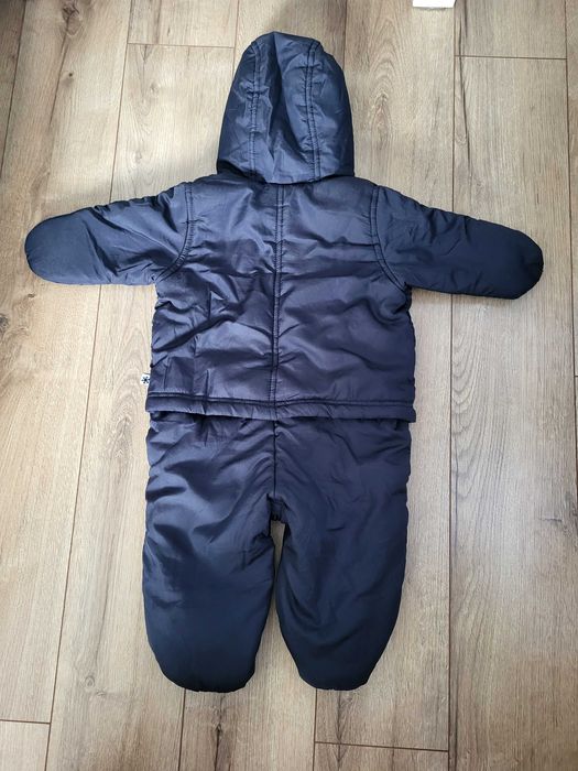 Kombinezon zimowy 62/68 widoodporny śpiworek granatowy kapturem polar