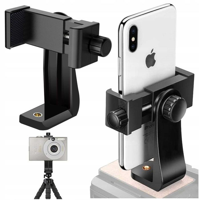 Uchwyt adapter na telefon do statywu selfie stick 1/4 obrotowy 360 czarny