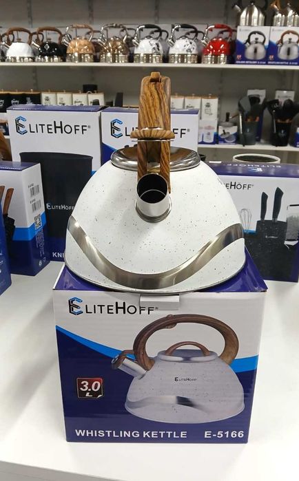 Czajnik z gwizdkiem 3L biały marmurek Elitehoff 5166