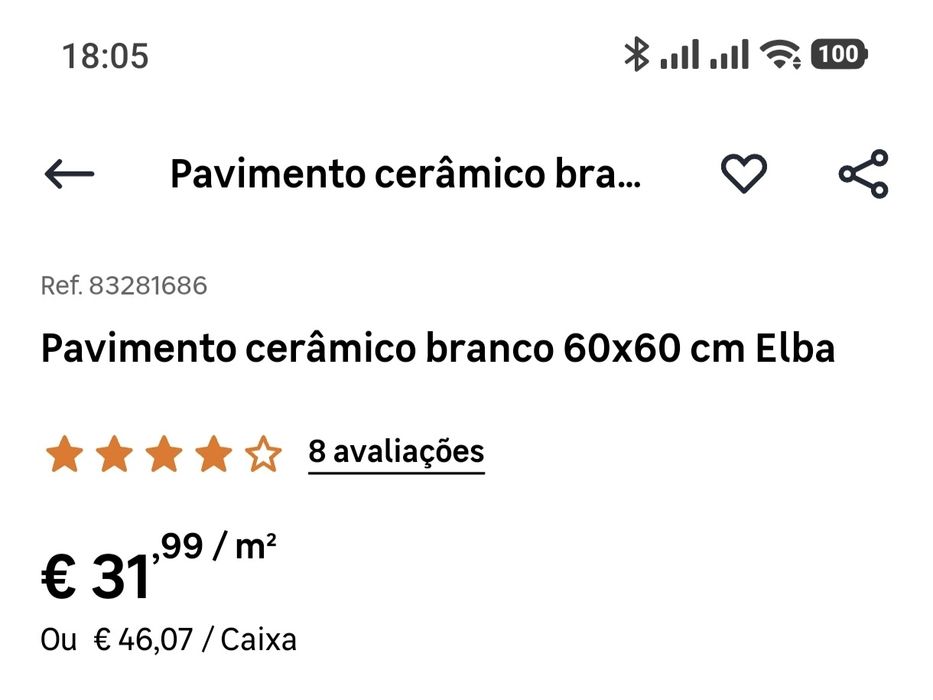 Pavimento Cerâmico 60*60 Elba Branco BellaCasa (2,88m2)