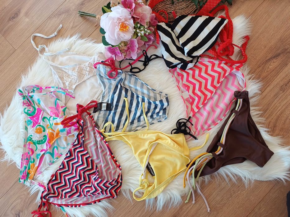 duży zestaw biustonoszy do kąpieli stroje kąpielowe 38 40 42XL M paka
