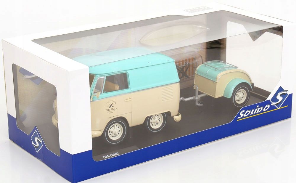 Volkswagen Vw T1 Cool Combi With Trailer 2024 Mint Green White Solido 1:18