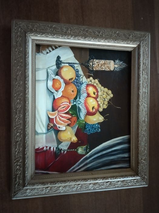 Obraz olejny Owoce rama drewno 88 x 75 cm