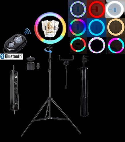 Набор блогера 4в1.Кольцевая лампа 26см RGB,штатив 2м,держатель.