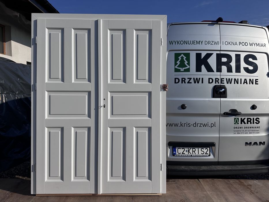 Drzwi drewniane dwuskrzydłowe białe Cała Polska na wymiar