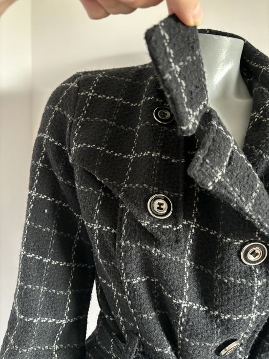 Czarny płaszcz w kratę rozmiar M/L wełniany peacoat