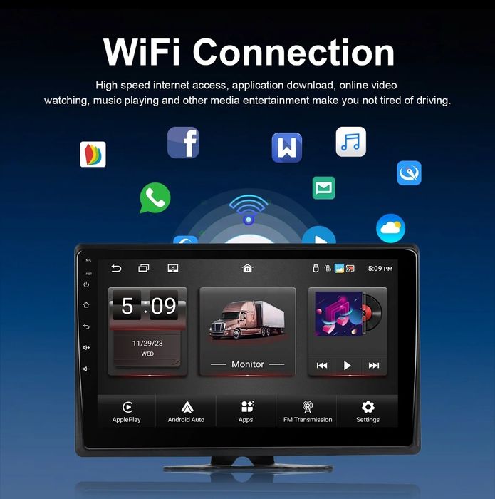 Kit 4 Câmaras e Monitor 10" WiFi Carplay Android Auto GPS 2/32GB