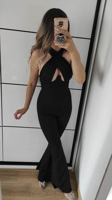 Kombinezon czarny z szerszymi nogawkami XS