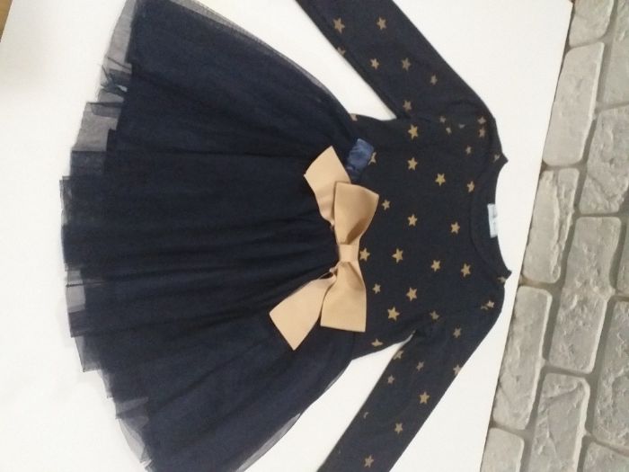 Granatowy komplet bluzeczka w złote gwiazdy + spódniczka tiulowa 110