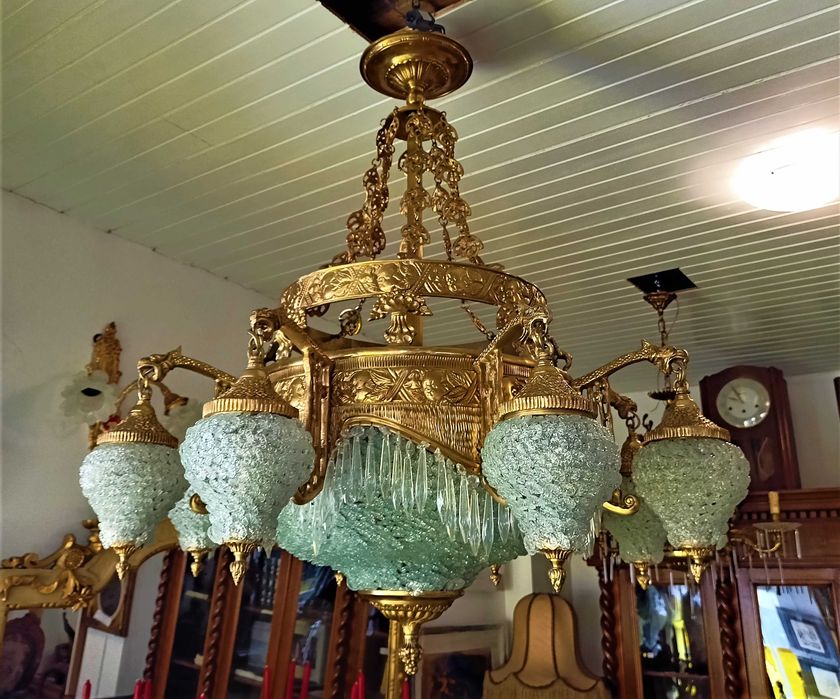 Lustre Grandes Dimensões Bronze Dourado 14 Lâmpadas