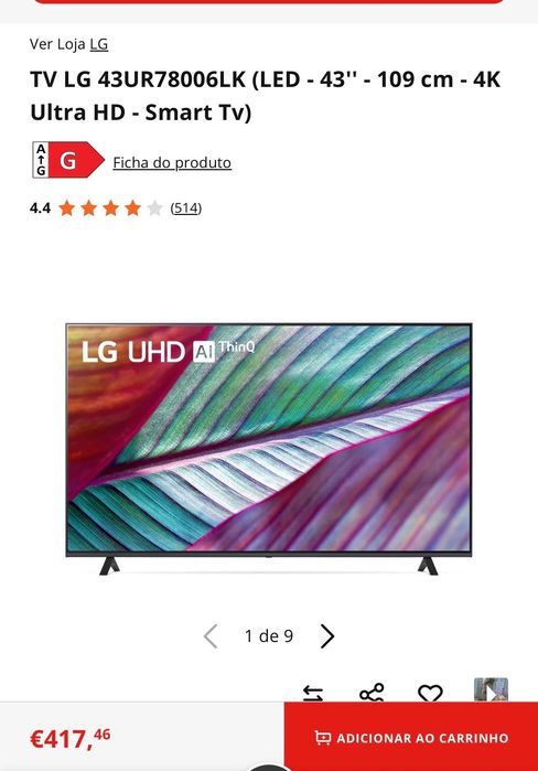 TV LG 43UR78006LK (LED - 43'' - 109 cm - 4K Ultra HD - Smart Tv)