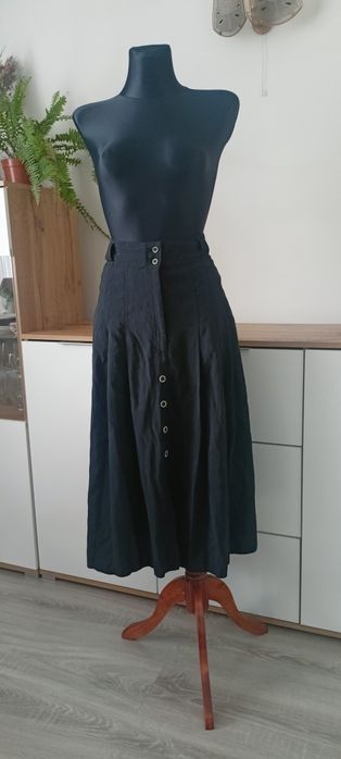 Spódnica Długa Midi Rozkloszowana Guziki Gumka Handmade Vintage L XL