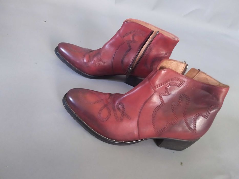 Pastelle Patricia Elbaz – czerwone kowbojki skóra vintage, rozmiar 38