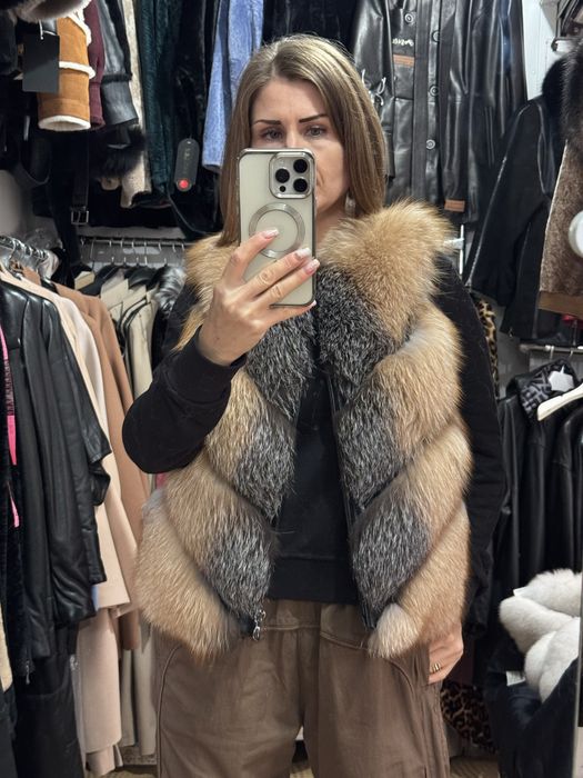 Шуба лисица жилетка меховая натуральная полушубок лиса 2 в одном