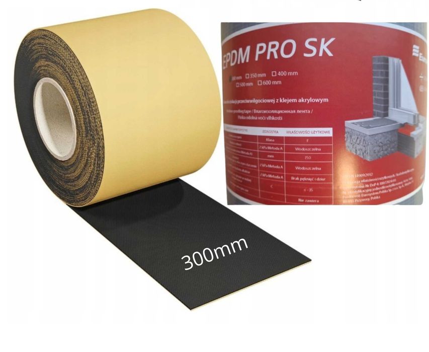 TAŚMA EPDM SAMOPRZYLEPNA 300mm 20mb PEŁNY KLEJ hydroizolacja okna