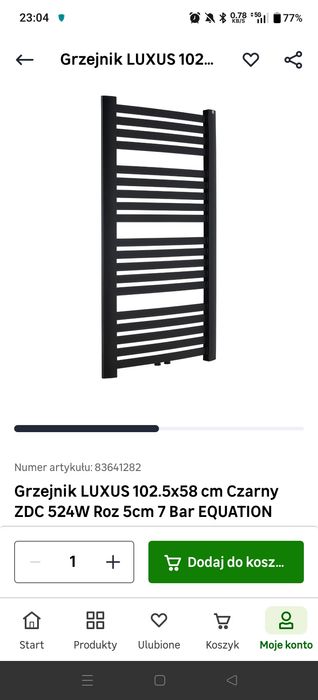 Grzejnik łazienkowy czarny 524W. NOWY