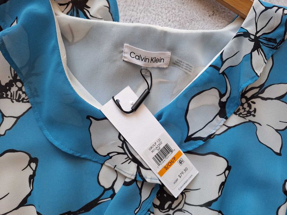Calvin Klein Nowa Niebieska Bluzka w Kwiaty S