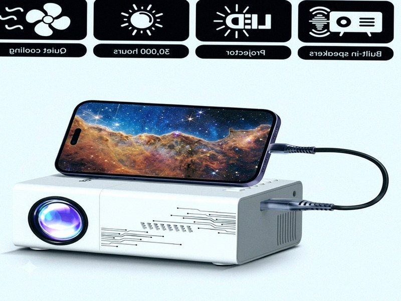 Mini Projetor Portátil — Home Theater com Altifalante, Controlo Remoto