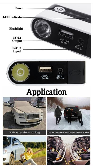 Booster /Jump Starter p bateria fraca, 8000mAh 12v, Powerbank, com LED