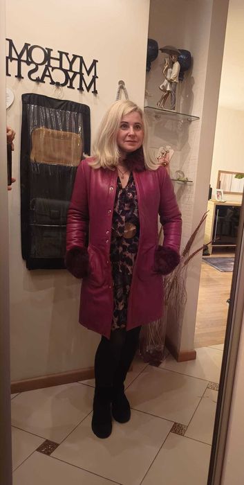 Płaszczyk skórzany z futerkiem