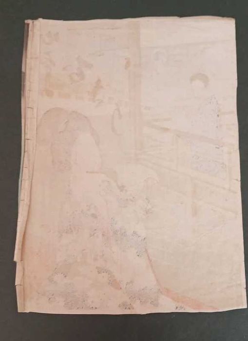 Xilogravura japonesa original representando uma composição com gueixa.