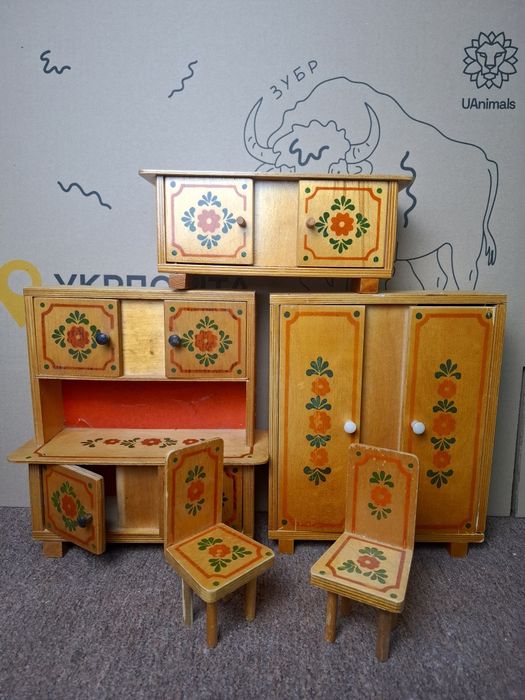 Комплект кукольная мебель СССР гарнитур шкаф шифонер стулья тумбочка
