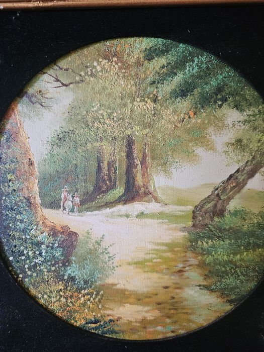 Komplet  4 Okrągłych Obrazów 45x45   'Cztery pory roku' malarstwo   Włochy 1960r