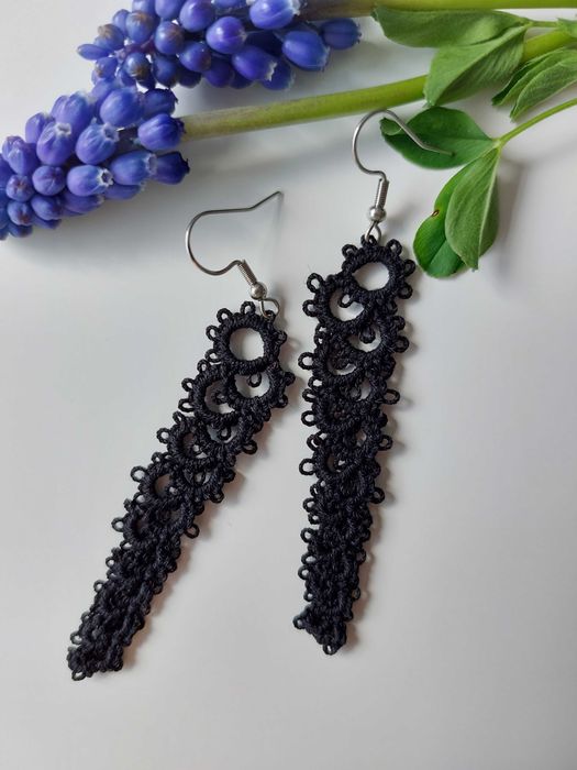 Kolczyki czarne koronkowe długie frywolitka