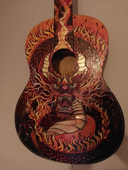 Lampa, gitara, obraz, smok ,ręcznie malowana