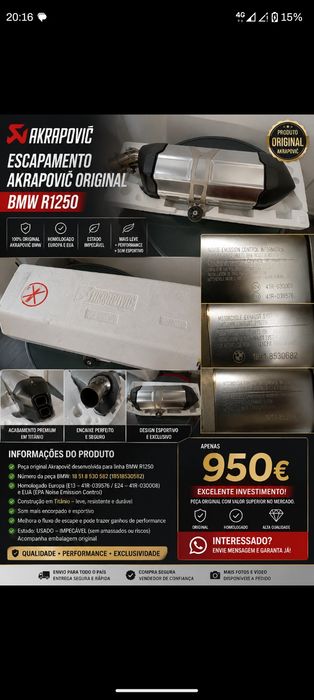 Escape de Moto BMW Akrapovič Semi-Novo!