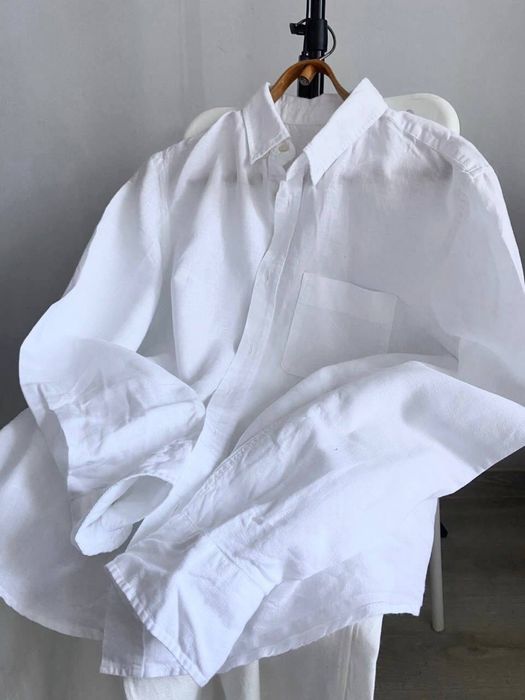 Zara білосніжна лляна сорочка белая льняная