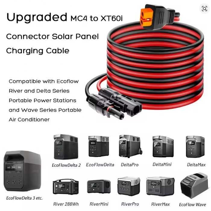 Cabo Solar XT60i para MC4 2 Mt ECOFLOW (Carregamento rápido)