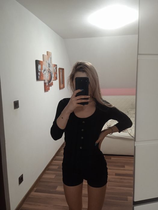 Bluzka elegancka czarna guziki viskoza oversize sweterek s M L xl