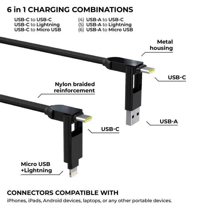 InCharge X, XL 30см. Універсальний кабель Type C, Lightning, Micro USB