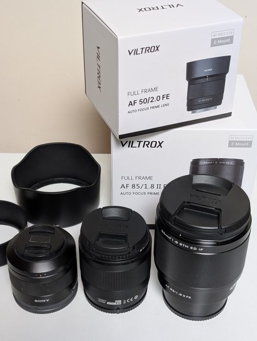 35mm f2.8 / 50mm f2/ 85mm F1.8 lentes PACK, Sony Zeiss + 2 Viltrox para Sony-E