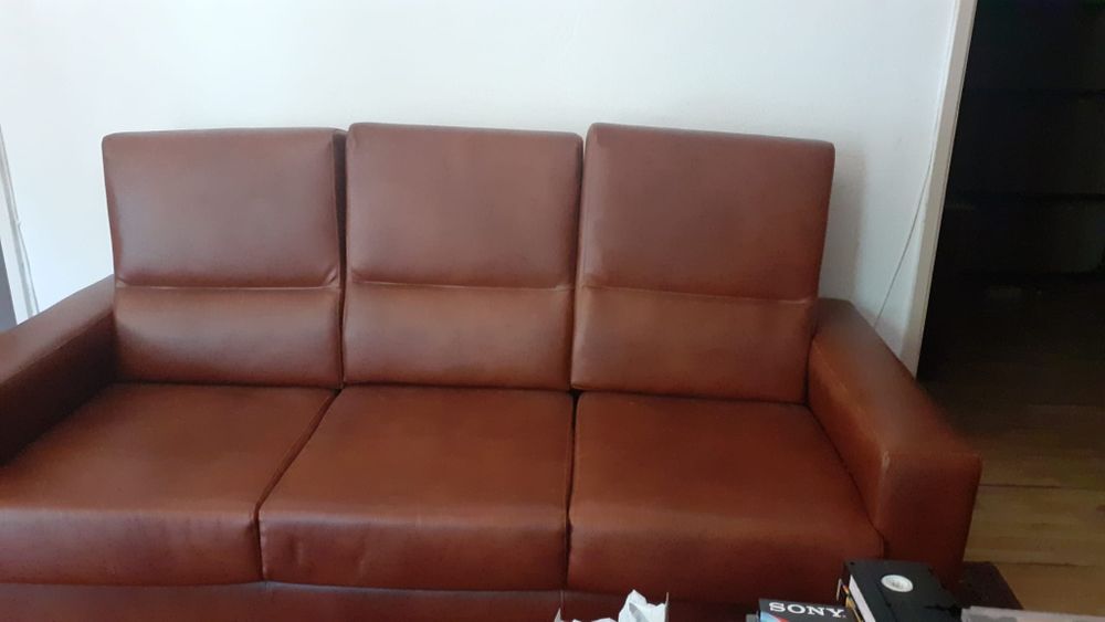 VENDO SOFÁS - Castanho de napa normal &  Alaranjado tecido sofá cama