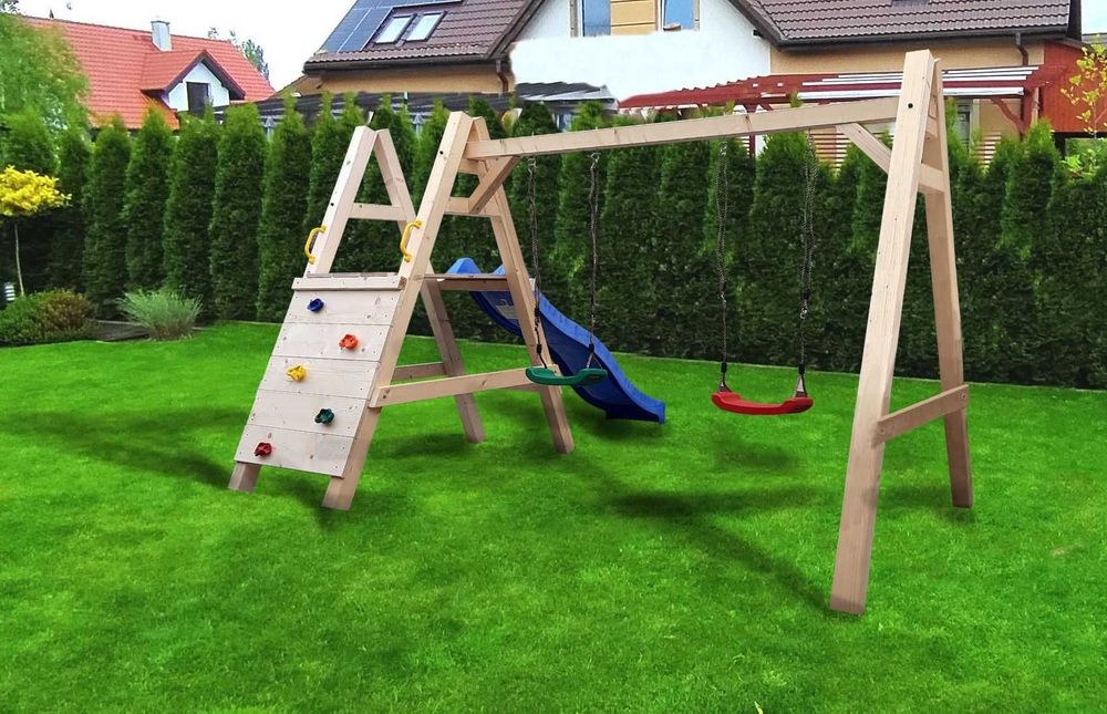 Plac Zabaw do Ogrodu MIKI2.0 Ślizg Ścianka 2Huśtawki KANTÓWKA9X9CM