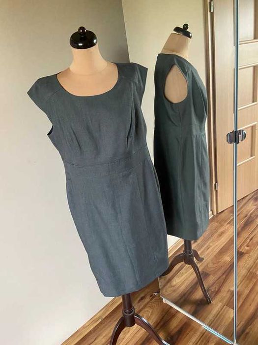 xxl szara sukienka basic midi do wszystkiego 46 48 +size biuro prosta