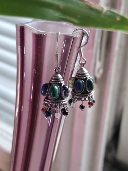 Srebrne kolczyki ametyst malachit labradoryt srebro rękodzieło