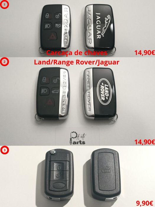 Carcaças de chave Land Rover, Jaguar e Volvo