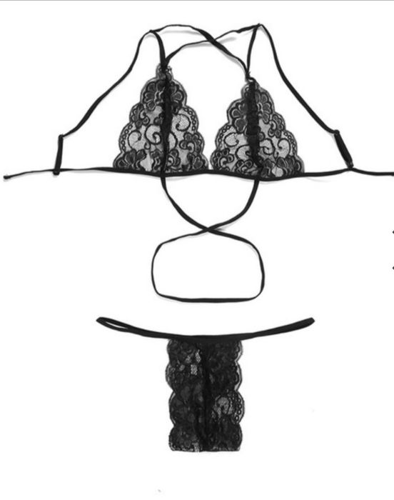 Nowy komplet bielizny bielizna czarna koronka paski straps bra.