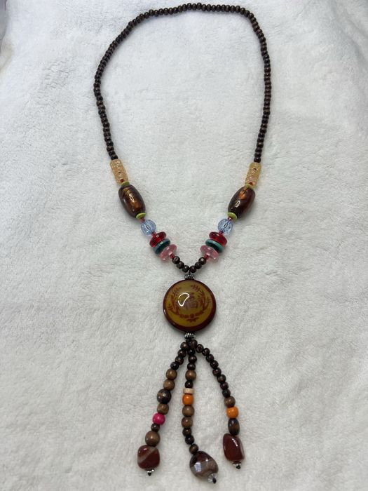Naszyjnik etniczny art deci chiński drewno korale wood boho etno 25
