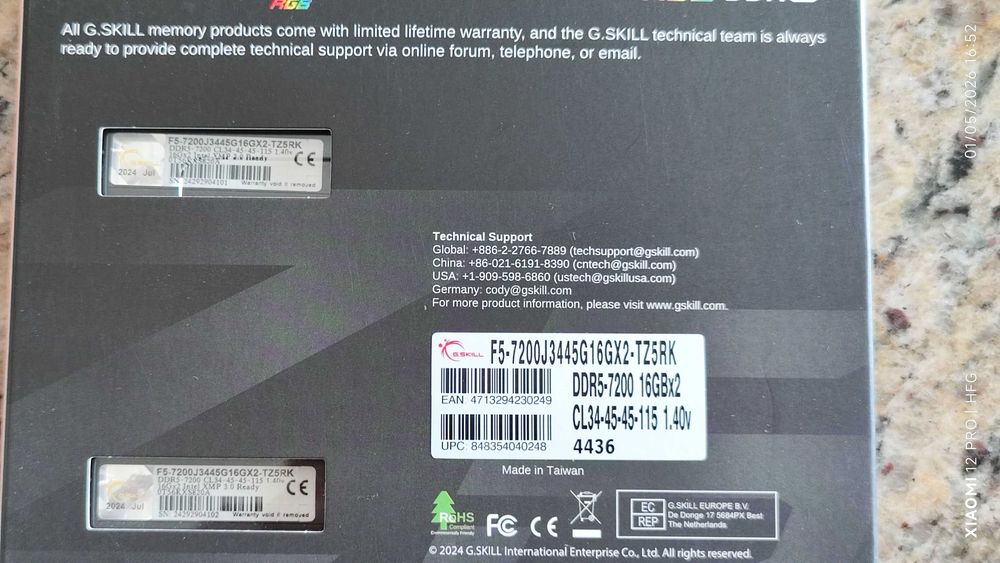 Memória RAM UDIMM G.SKILL Trident Z5 RGB 32GB (2x16GB) DDR5-7200MHz (Intel XMP3.0) CL34 (34-45-45-115) 1.40V Preta