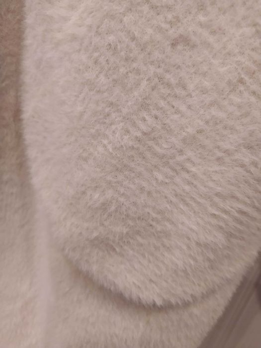 Alpaka długa duża płaszcz kaptur jasny beż