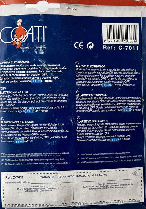 Alarme electrónico Sem instalação